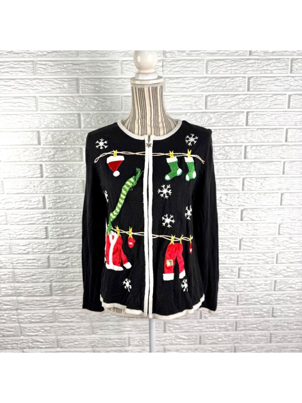 Vtg Designers Original Studio Joy Santaβs Clothesline Christmas Cardigan Large